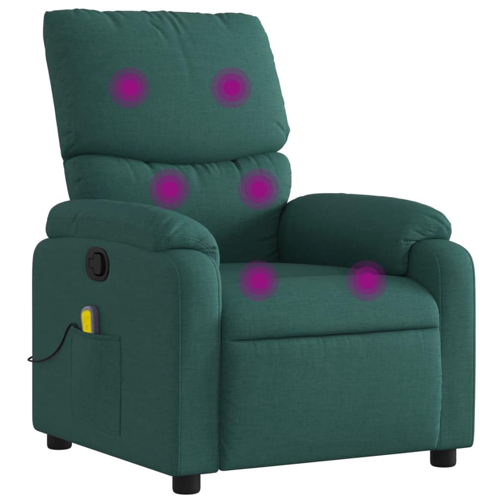 vidaXL Fabric Massage Recliner Chair for Living Room, Home Theater, 6-Point Vibration Massage, Adjustable Back & Footrest, Side Pocket, Dark Green